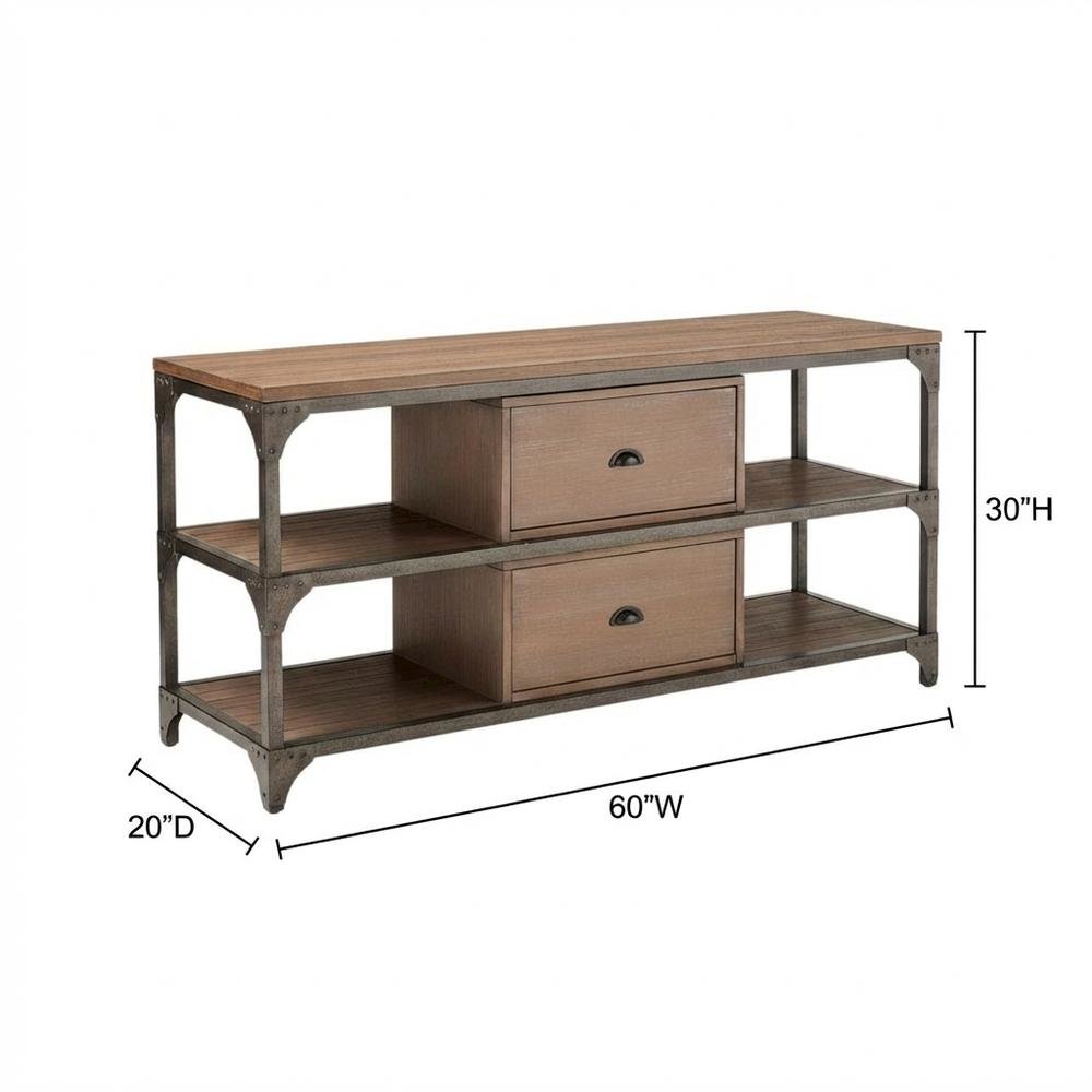 Industrial-style TV stand, Weathered Oak, Antique Silver, metal, wood veneer. Picture 7