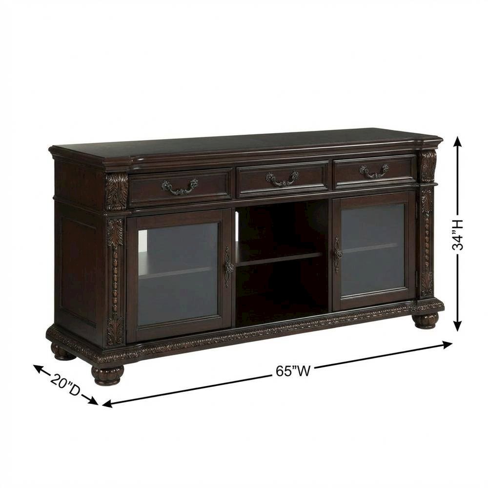 Cherry Wood and Glass TV Stand with Vintage Style and Spacious Design. Picture 7