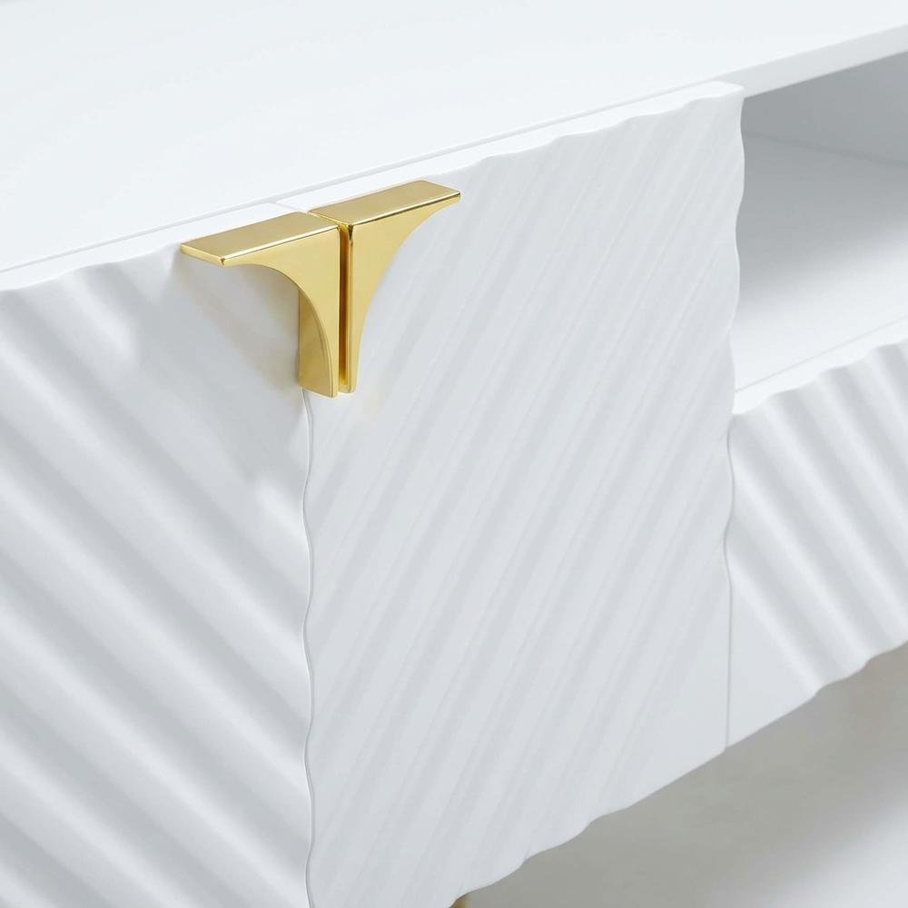 White Gloss Finish TV Stand with Rubberwood and Walnut Veneers for Modern Living. Picture 5