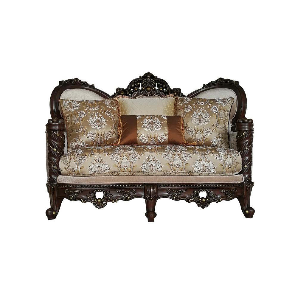 Devayne Loveseat w/4 Pillows(Same LV01583) Fabric & Dark Walnut. Picture 2
