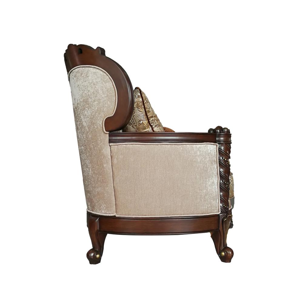 Devayne Loveseat w/4 Pillows(Same LV01583) Fabric & Dark Walnut. Picture 3