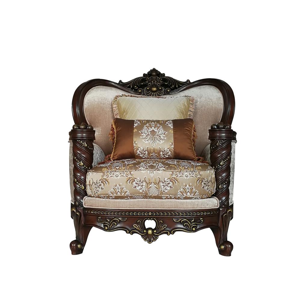 Devayne Chair w/2 Pillows(Same LV01584) Fabric & Dark Walnut. Picture 2
