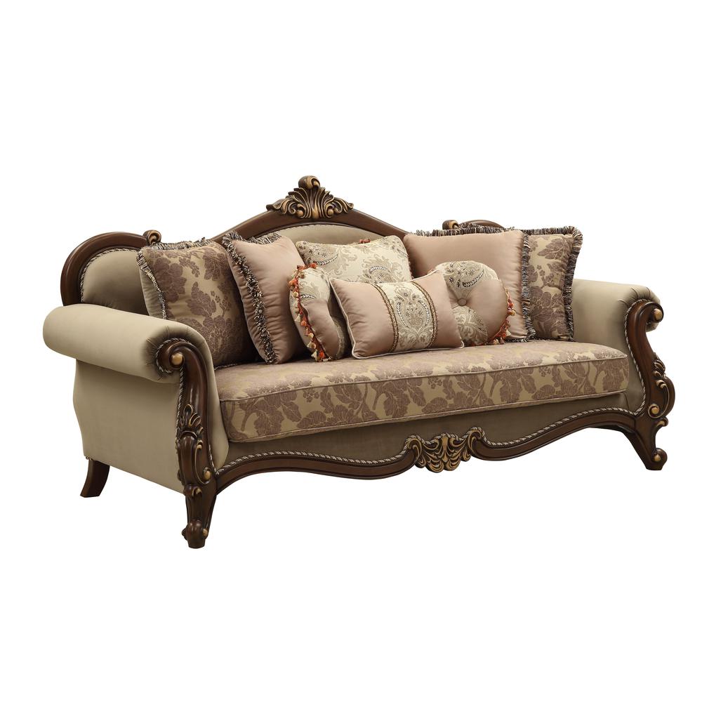 Mehadi Sofa w/8 Pillows Velvet & Walnut. Picture 2