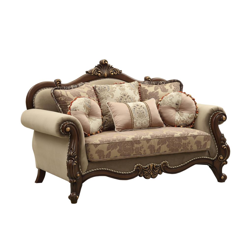 Mehadi Loveseat w/6 Pillows, Fabric & Walnut (50691). Picture 2
