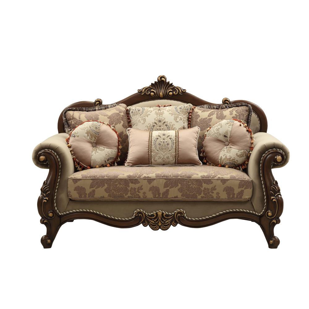 Mehadi Loveseat w/6 Pillows, Fabric & Walnut (50691). Picture 3
