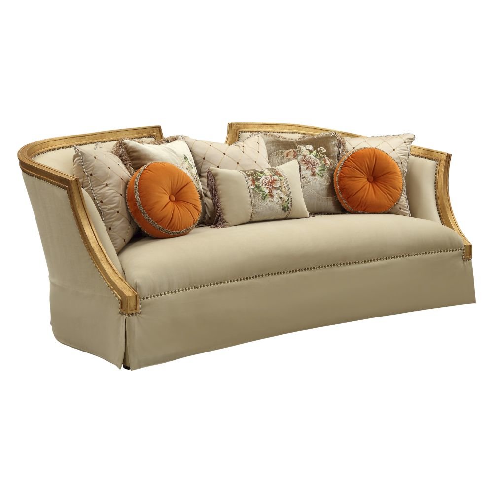 Daesha Sofa w/8 Pillows Tan Flannel & Antique Gold. Picture 1