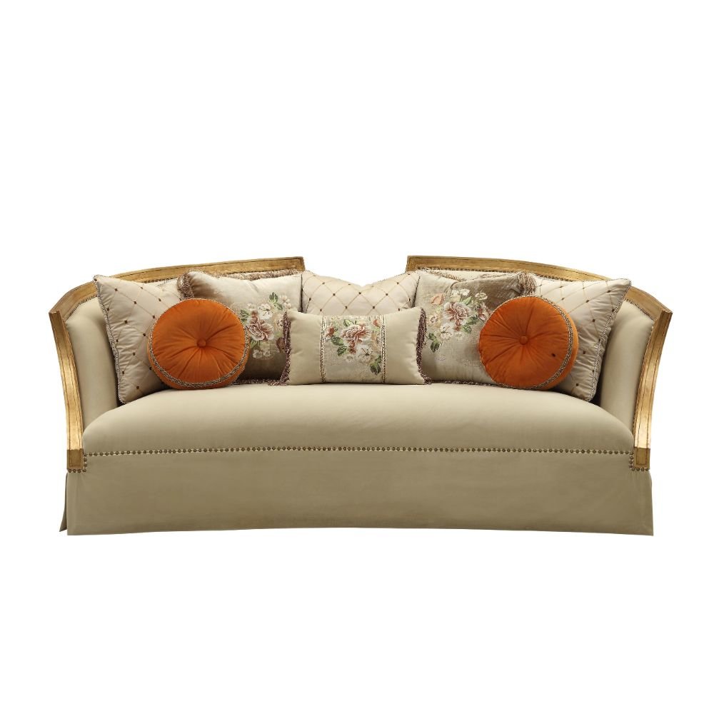 Daesha Sofa w/8 Pillows Tan Flannel & Antique Gold. Picture 4