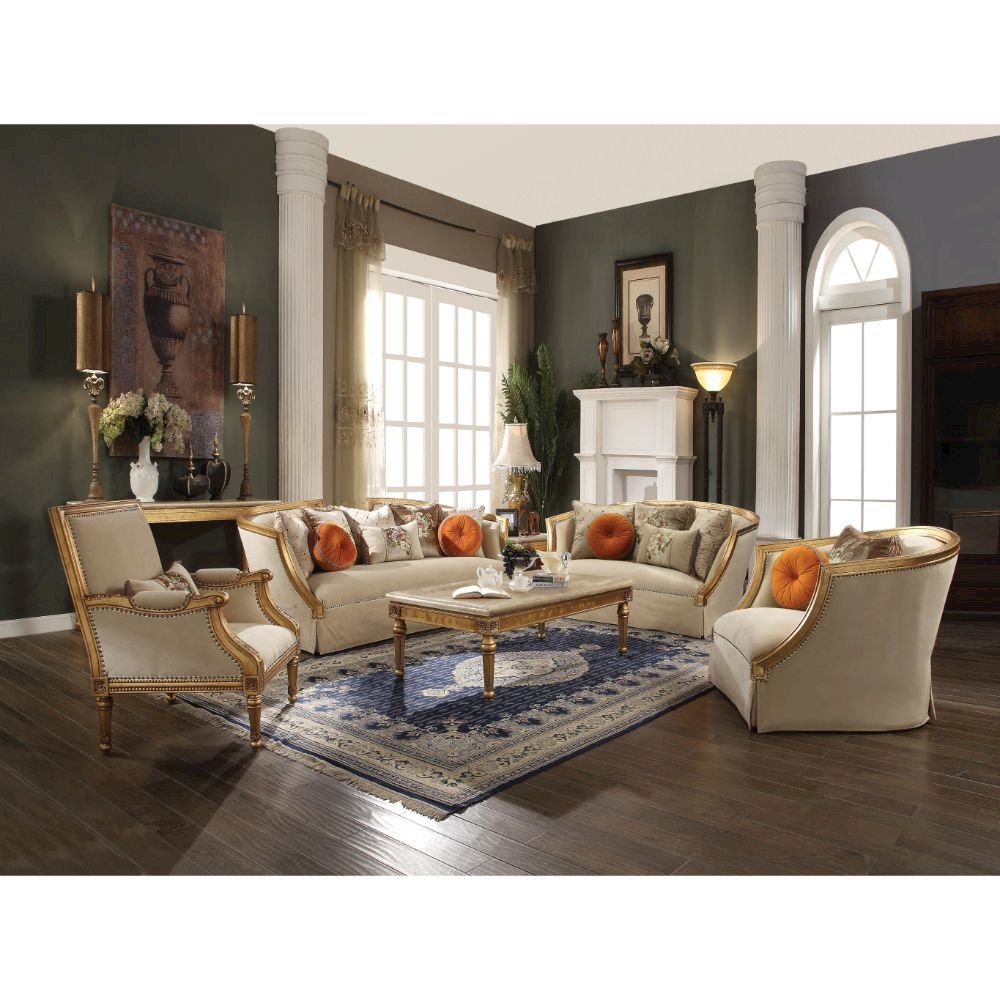 Daesha Sofa w/8 Pillows Tan Flannel & Antique Gold. Picture 5