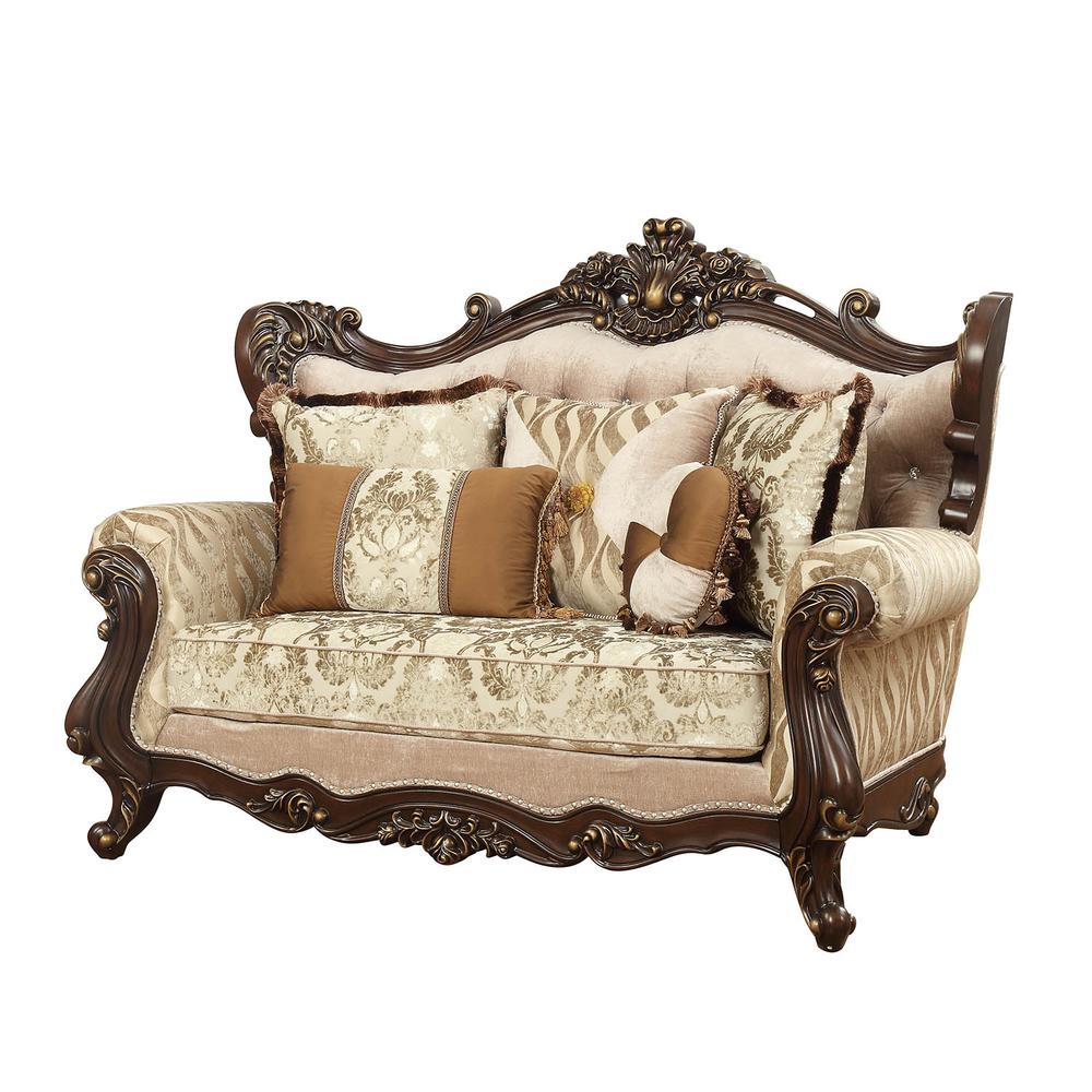 Shalisa Loveseat w/5 Pillows(Same LV01586) Fabric & Walnut. Picture 1