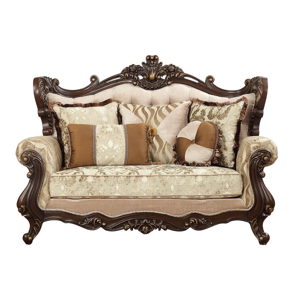 Shalisa Loveseat w/5 Pillows(Same LV01586) Fabric & Walnut. Picture 3
