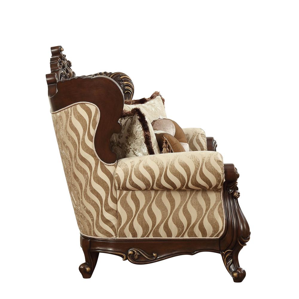 Shalisa Loveseat w/5 Pillows(Same LV01586) Fabric & Walnut. Picture 4