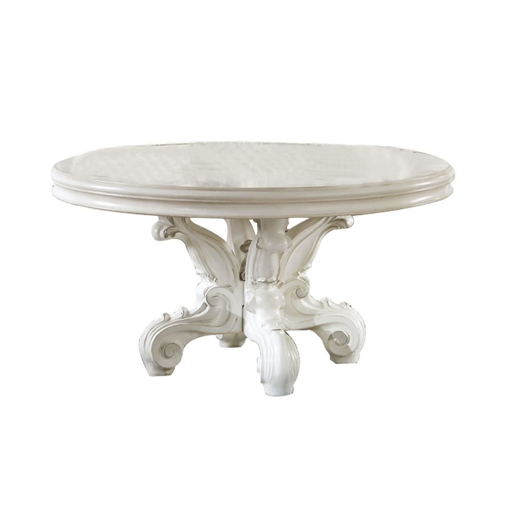 Versailles Round Dining Table Synthetic Leather & Bone White. Picture 1