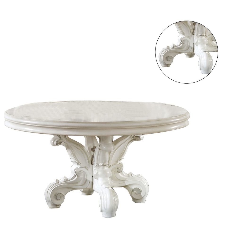 Versailles Round Dining Table Synthetic Leather & Bone White. Picture 4