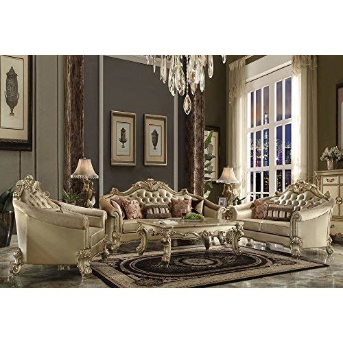 Vendome II Chair w/1 Pillow, Bone PU & Gold Patina (53122). Picture 3