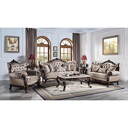 Benbek Loveseat w/3 Pillows in Fabric & Antique Oak Finish. Picture 2