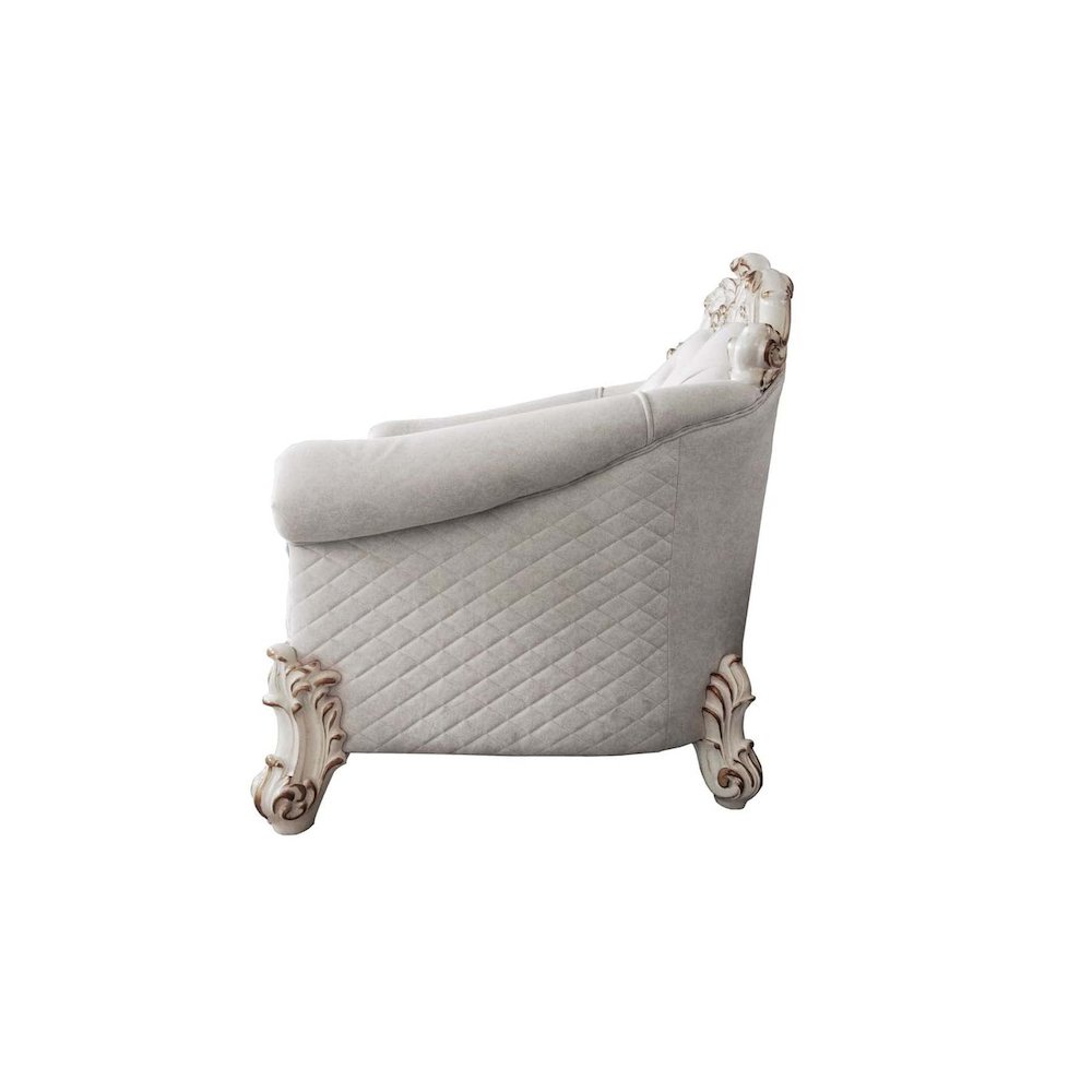 Vendome II Chair w/2 Pillows in Two Tone Ivory Fabric & Antique Pearl Finsih. Picture 5