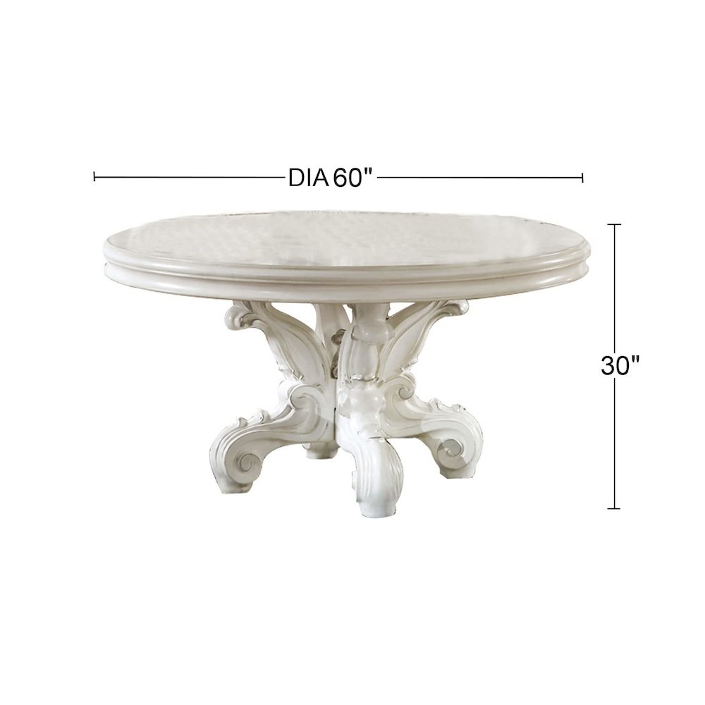 Versailles Round Dining Table Synthetic Leather & Bone White. Picture 3