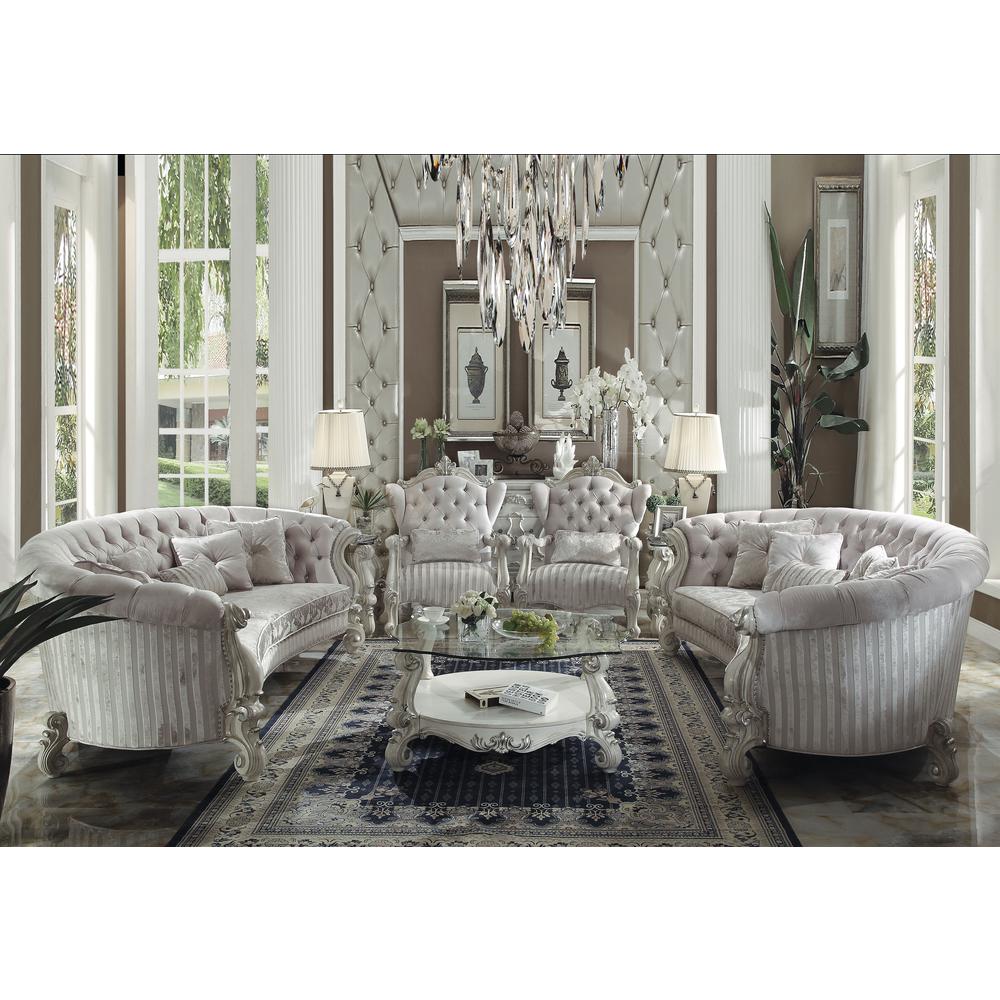 Versailles Sofa w/5 Pillows Ivory Fabric & Bone White. Picture 1