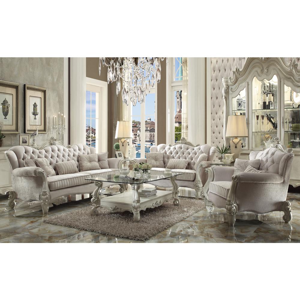 Versailles Sofa w/5 Pillows Ivory Fabric & Bone White. Picture 1