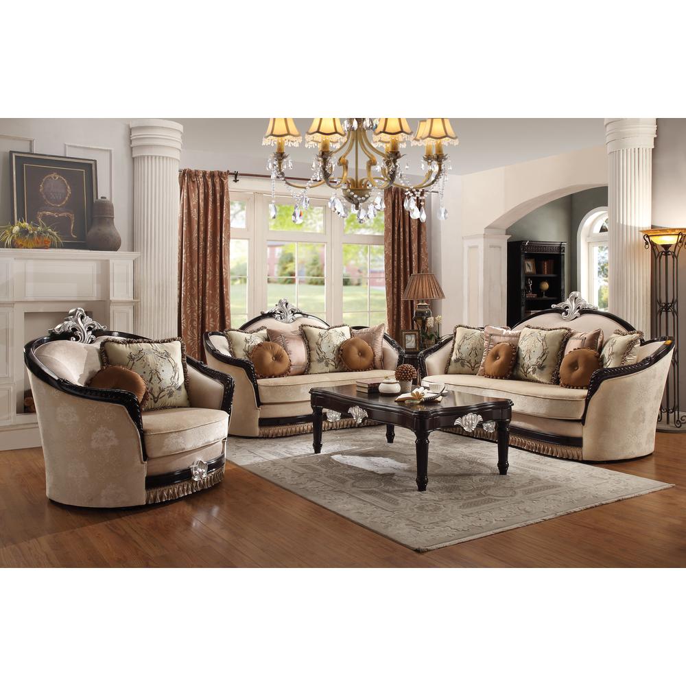 Ernestine Sofa w/7 Pillows, Tan Fabric & Black  (52110). Picture 2