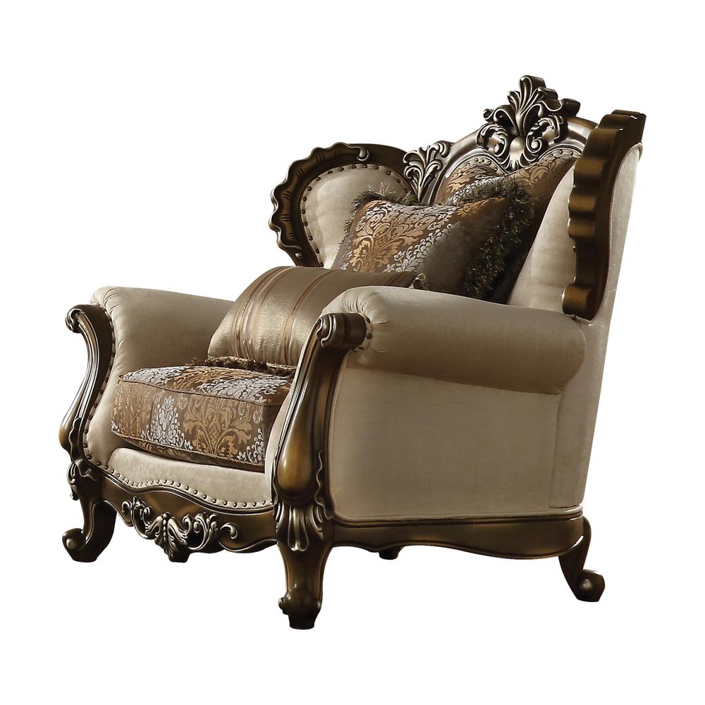 Latisha Chair w/2 Pillows(Same LV01578) Tan, Pattern Fabric & Antique Oak. Picture 1