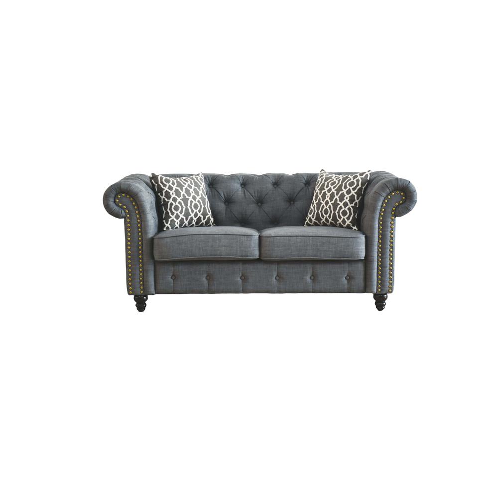 Aurelia Loveseat w/2 Pillows Brown Linen. Picture 3