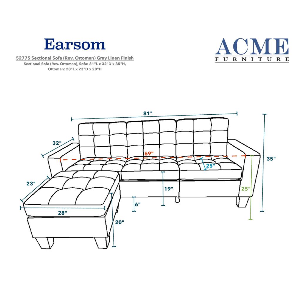Earsom Sofa and Ottoman, Gray Linen (52775). Picture 5
