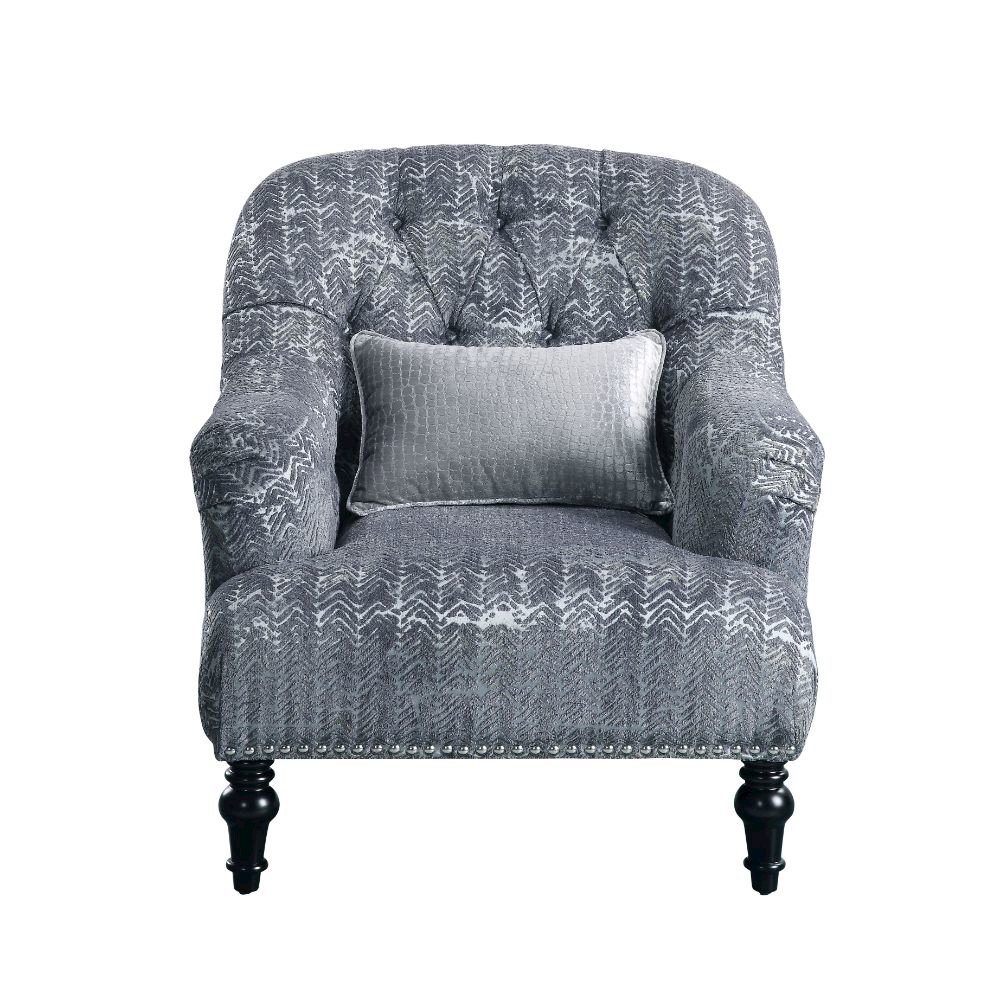 Gaura Chair w/Pillow Pattern Gray Velvet. Picture 2