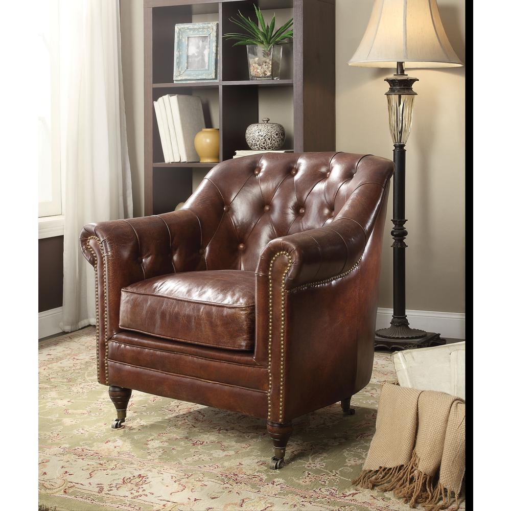 Aberdeen Accent Chair Vintage Dark Brown Top Grain Leather. Picture 2