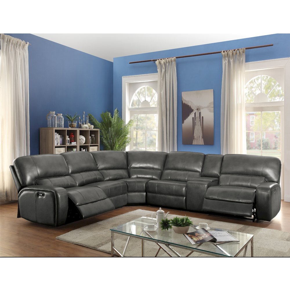 Saul Power Motion Sectional Sofa Gray Leather Aire. Picture 1