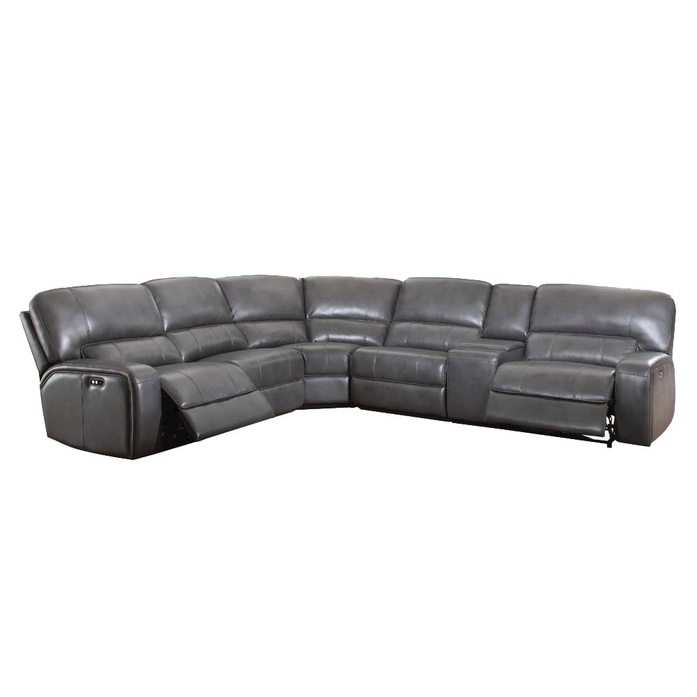 Saul Power Motion Sectional Sofa Gray Leather Aire. Picture 2