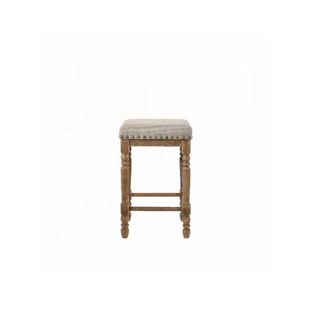 Farsiris Counter Height Stool (Set-2) Beige Fabric & Weathered Oak. Picture 2