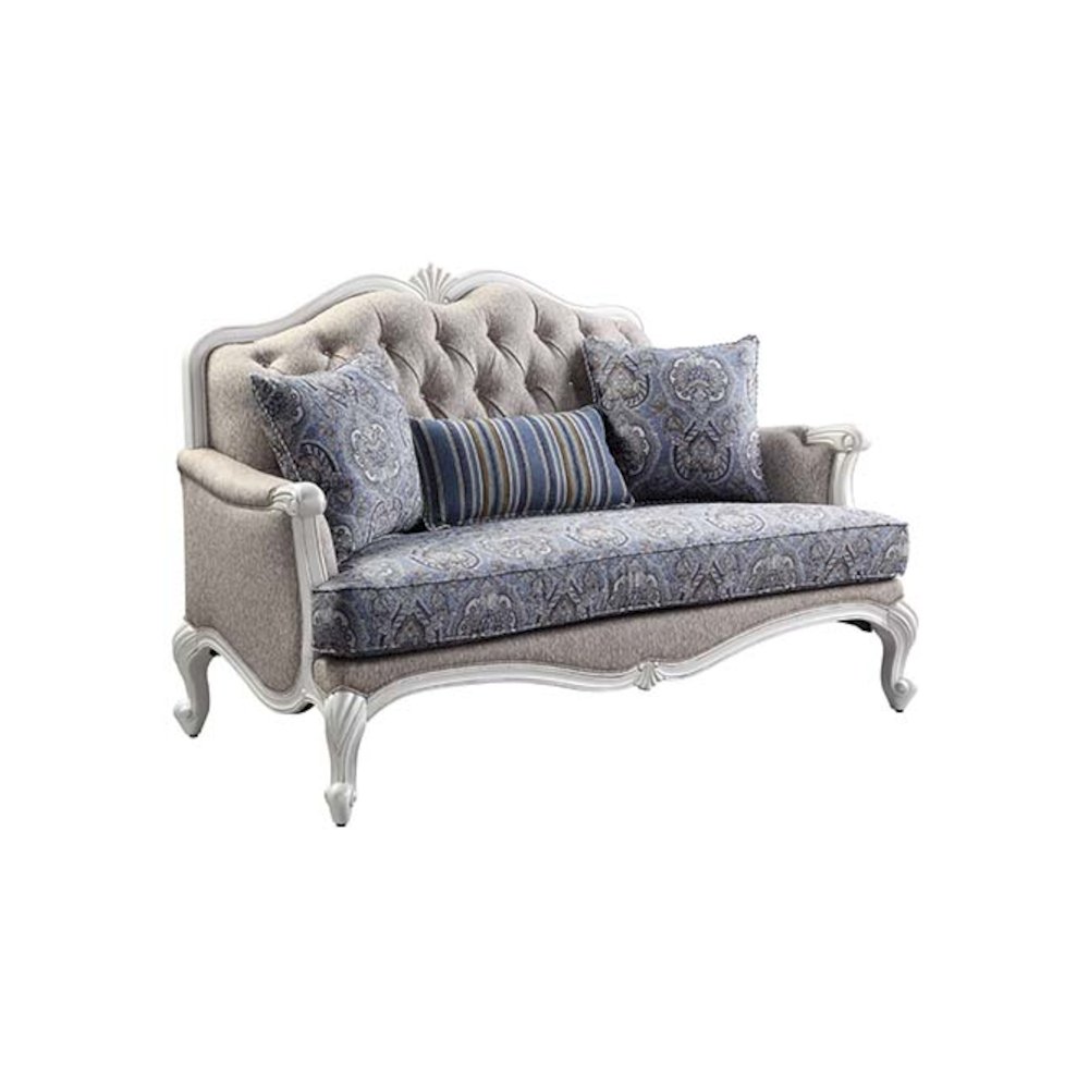 Ciddrenar Loveseat w/3 Pillows Fabric & White. Picture 1