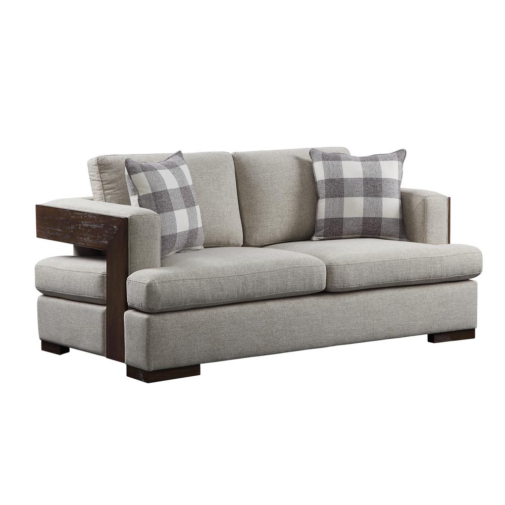 Niamey Loveseat w/2 Pillows Fabric & Walnut. Picture 1