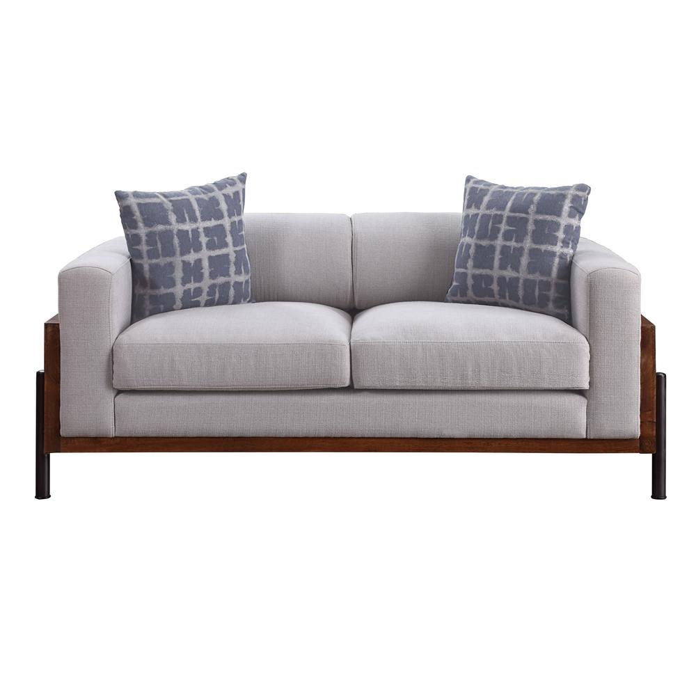 Pelton Loveseat w/2 Pillows Fabric & Walnut. Picture 3