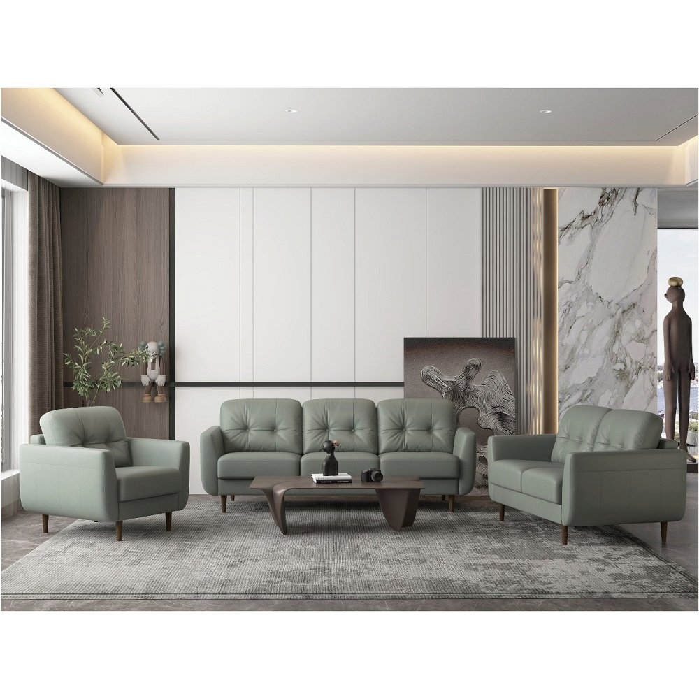 Radwan Sofa Pesto Green Top Grain Leather. Picture 7