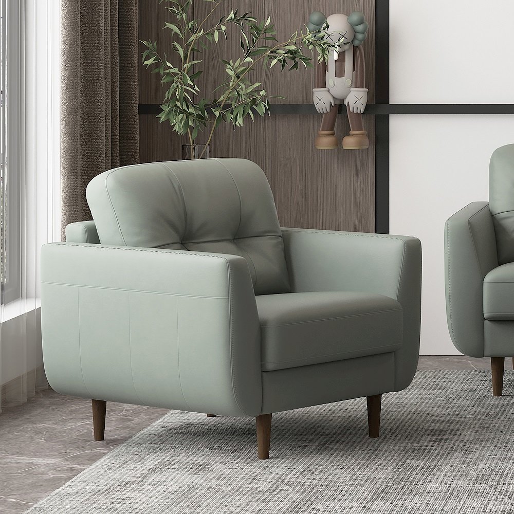 Radwan Chair Pesto Green Top Grain Leather. Picture 1