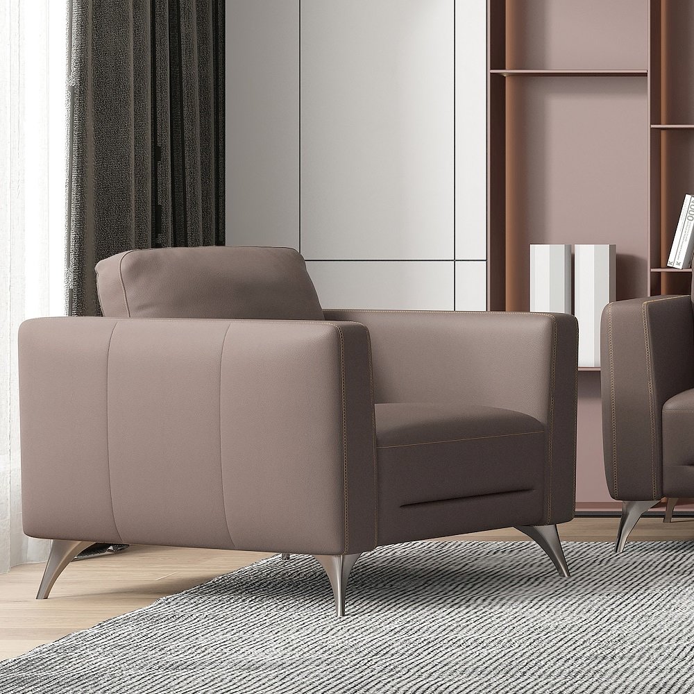 Malaga Chair Taupe Top Grain Leather. Picture 1