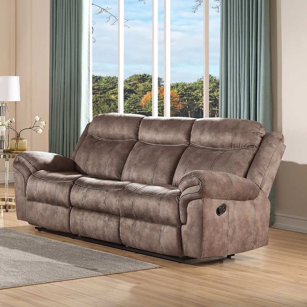 Zubaida Motion Loveseat & Console w/USB Port Two Tone Chocolate Velvet. Picture 1