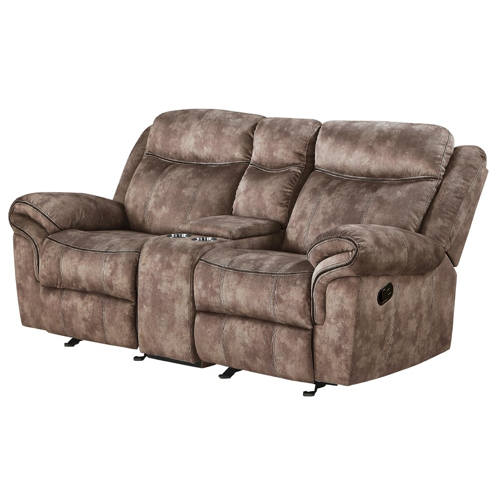 Zubaida Motion Loveseat & Console w/USB Port Two Tone Chocolate Velvet. Picture 2