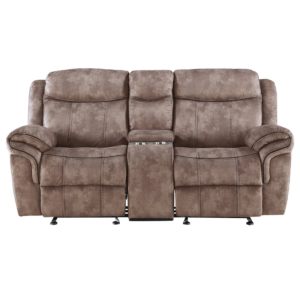 Zubaida Motion Loveseat & Console w/USB Port Two Tone Chocolate Velvet. Picture 3