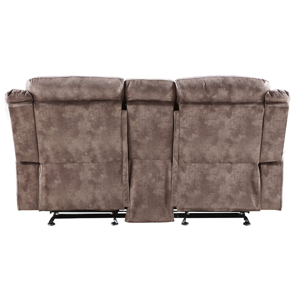 Zubaida Motion Loveseat & Console w/USB Port Two Tone Chocolate Velvet. Picture 5