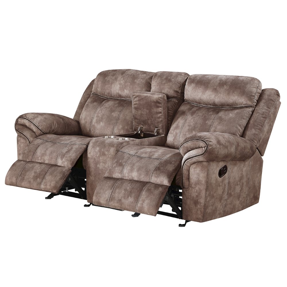 Zubaida Motion Loveseat & Console w/USB Port Two Tone Chocolate Velvet. Picture 6