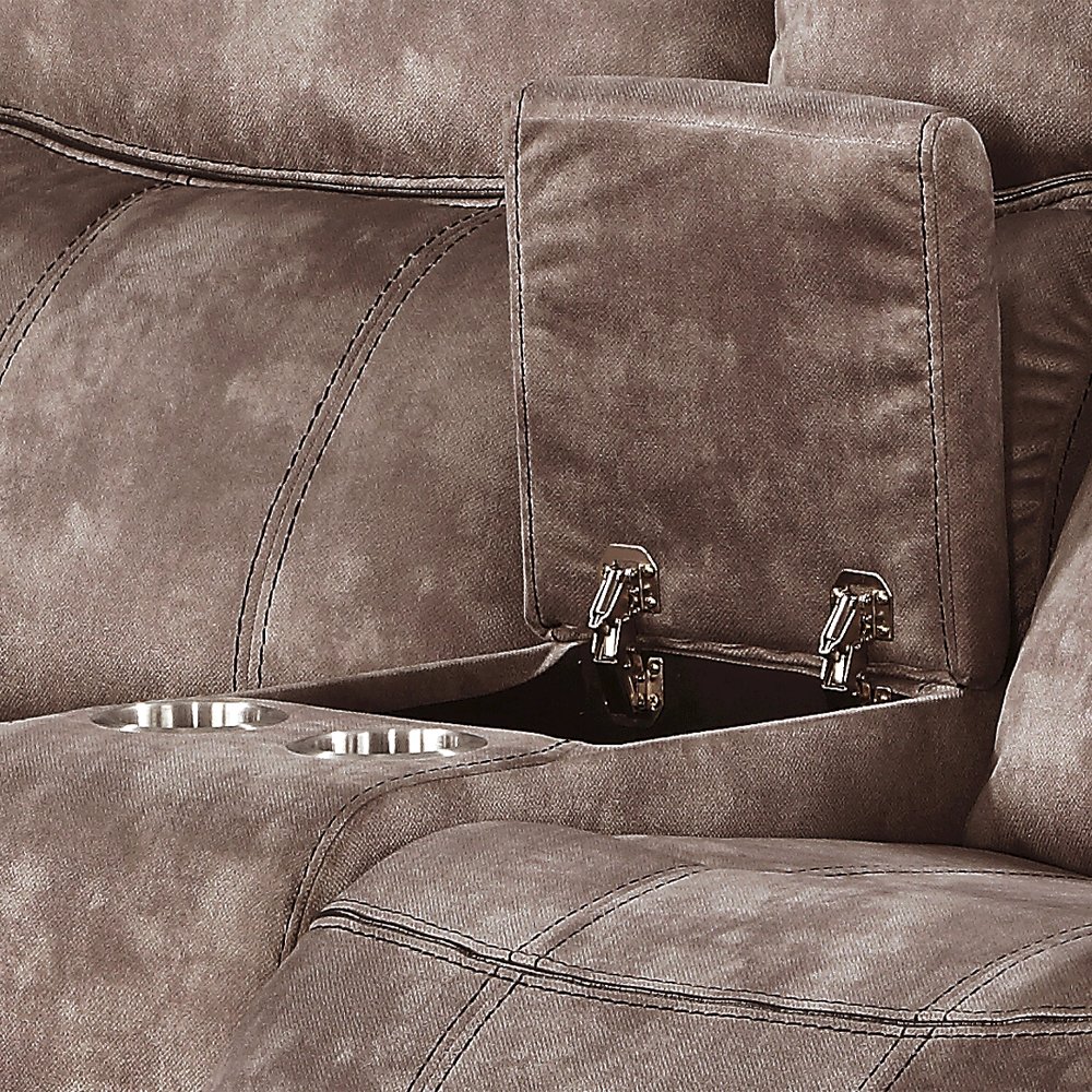 Zubaida Motion Loveseat & Console w/USB Port Two Tone Chocolate Velvet. Picture 8