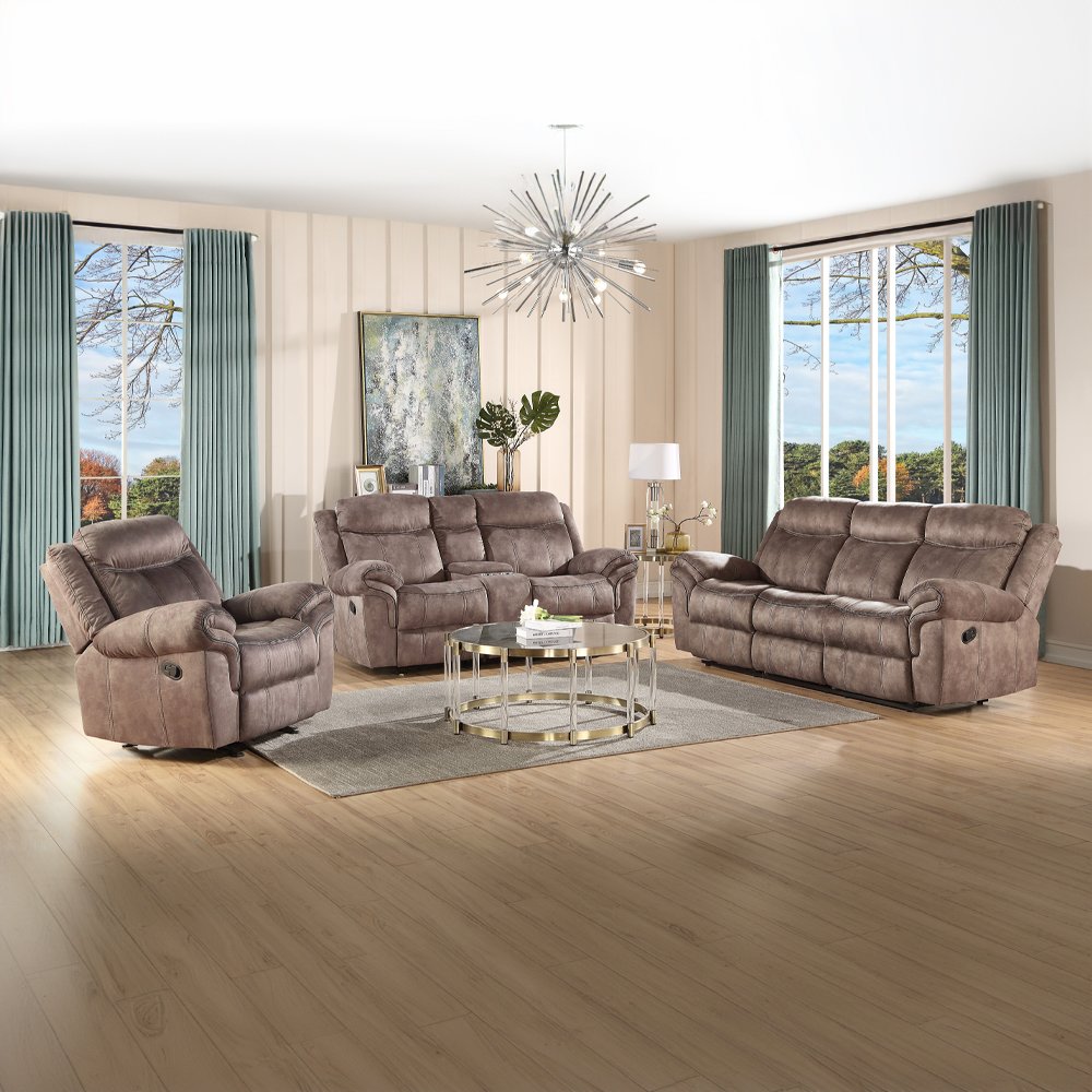 Zubaida Motion Loveseat & Console w/USB Port Two Tone Chocolate Velvet. Picture 9