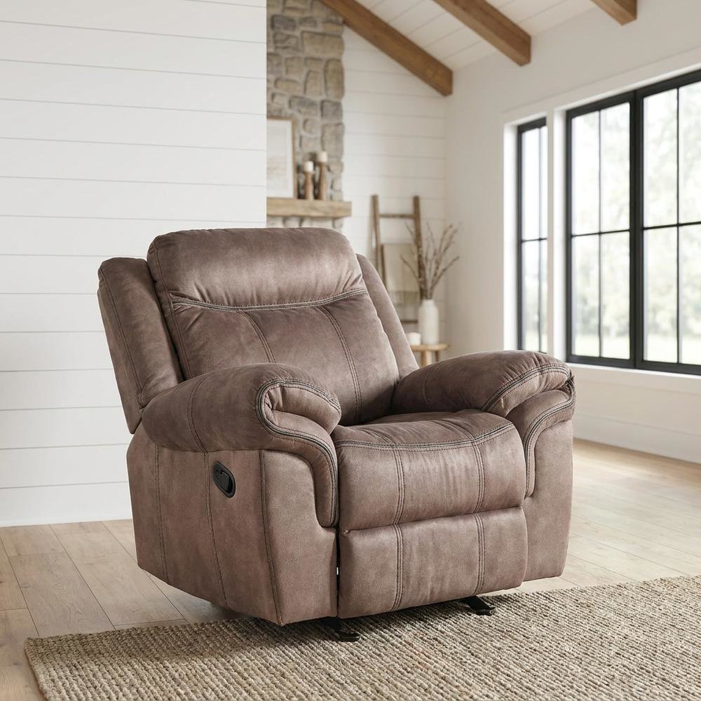 Velvet Glider Recliner Rocker Chair, Two Tone Chocolate Velvet. Picture 2