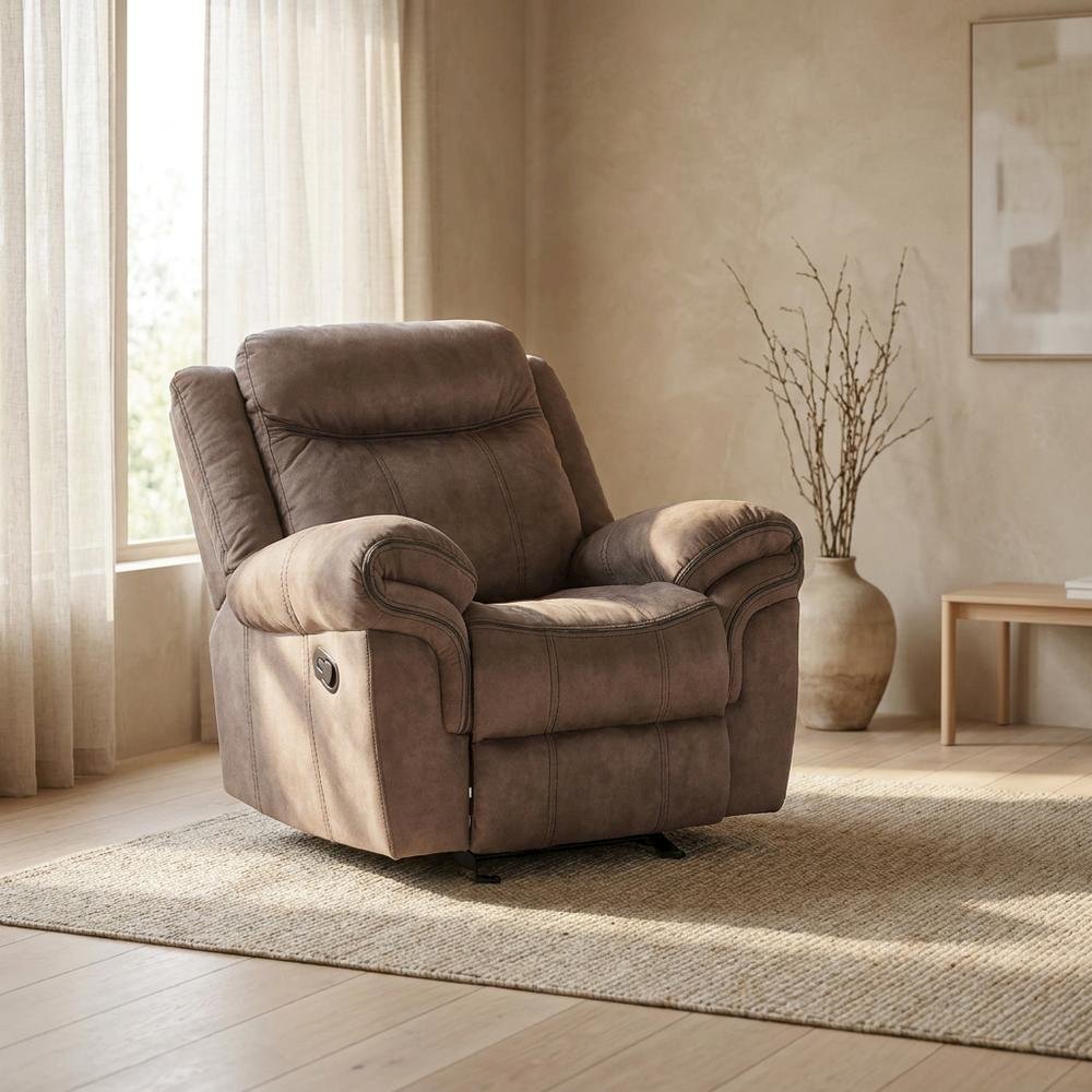 Velvet Glider Recliner Rocker Chair, Two Tone Chocolate Velvet. Picture 3