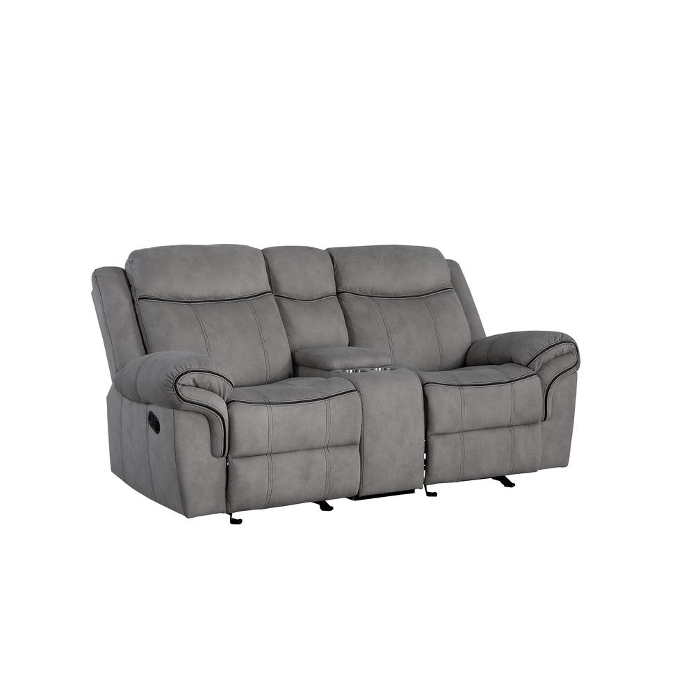 Loveseat w/USB Dock & Console (Glider & Motion), 2-Tone Gray Velvet 55026. Picture 1