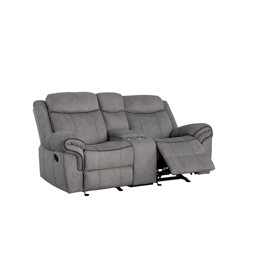 Loveseat w/USB Dock & Console (Glider & Motion), 2-Tone Gray Velvet 55026. Picture 2