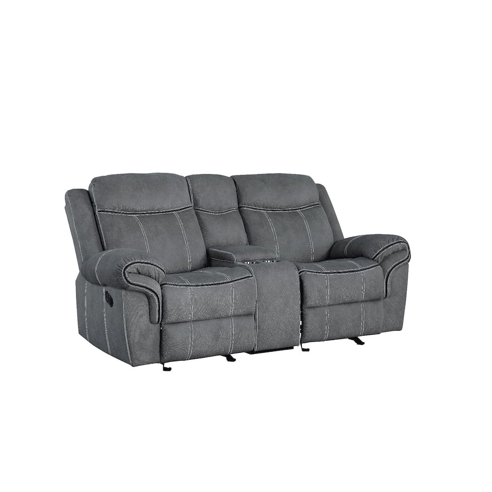 Zubaida Motion Loveseat & Console w/USB Port Two Tone Gray Velvet. Picture 2